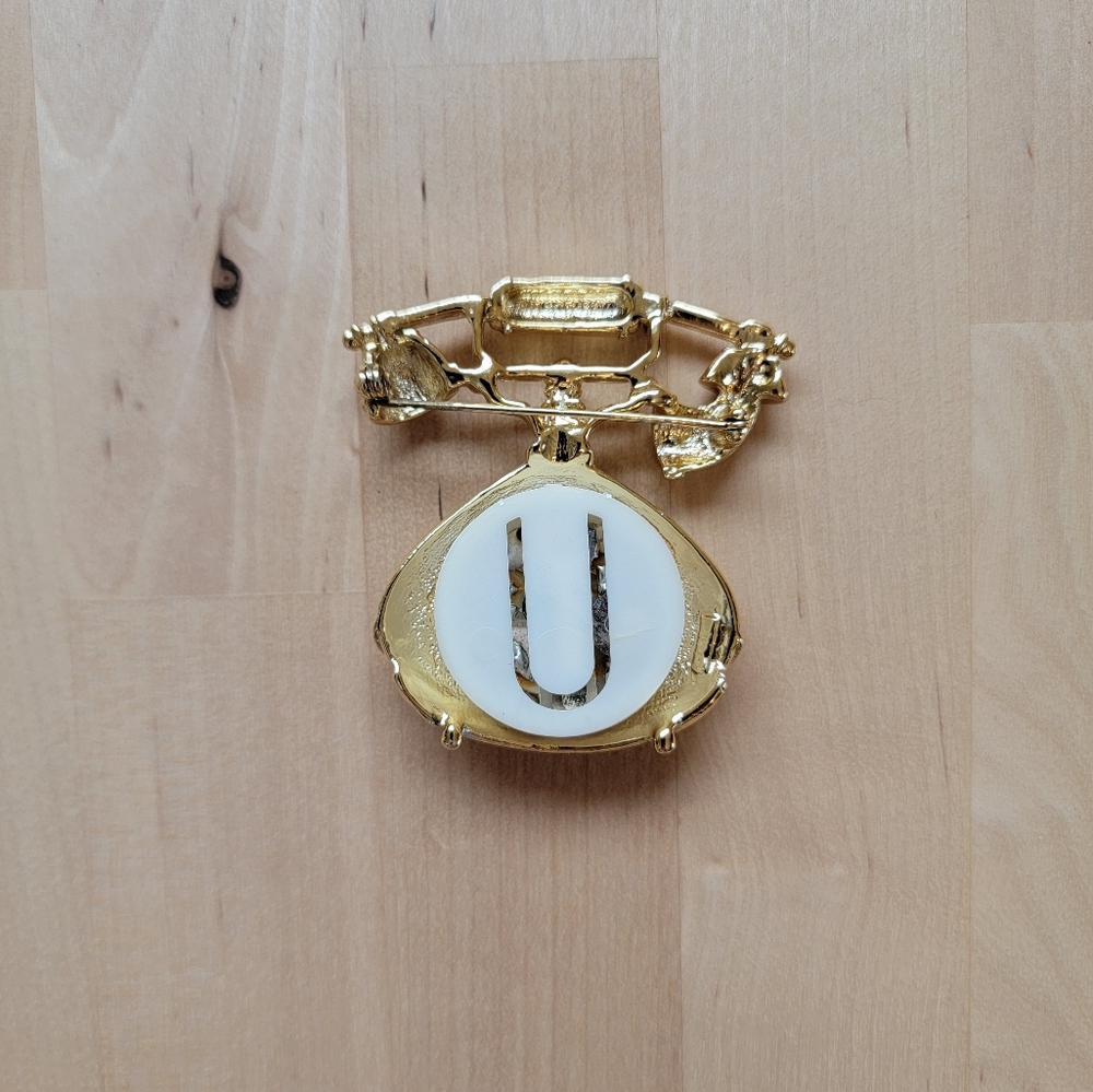 Vintage Rotary Phone Rose Brooch - Picture 2 of 2